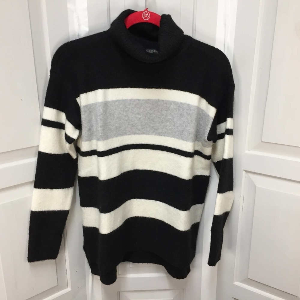 Talbots Petite Black, White, & Gray Turtleneck Sweater